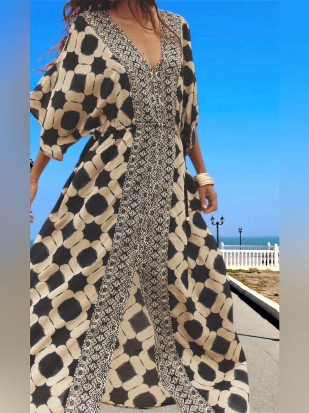 ZARA WOMAN LONG LOOSE FIT PRINTED KAFTAN DRESS SIZE M-L